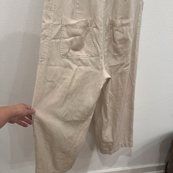 Marine Layer Jumpsuit Womens Small Beige Short Sleeve Button Front Utility - Picture 6 of 11